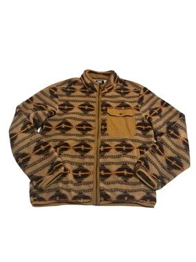 Frye Tribal Size L Full Zip Men's Aztec Teddy Fleece Jacket Brown